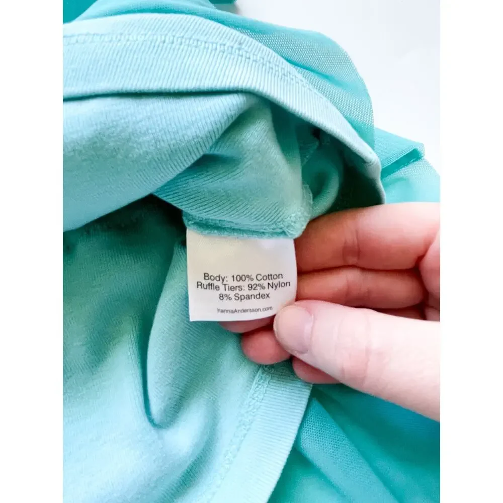 Girl's Hanna Andersson Teal Tiered Skirt Sleeveless Dress Size 120 6/7